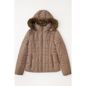 Quilted Puffer‎ Jacket With Faux Fur Hood Warm Winter Coat